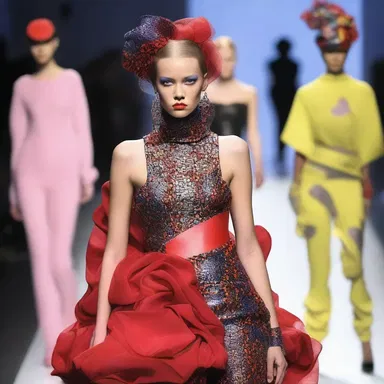 The fashion show featured models that ambulated down the runway in extravagant and avant-garde outfits.
