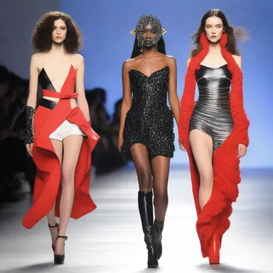 The fashion show featured models that ambulated down the runway in extravagant and avant-garde outfits.
