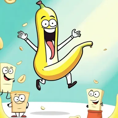 The cartoon character comically ambulated while slipping on a banana peel, drawing laughter from the audience.