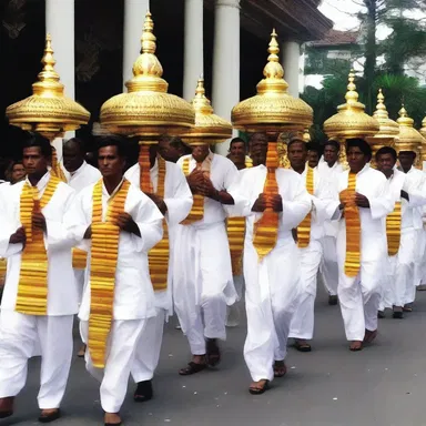 In religious processions, devotees ambulate solemnly while carrying sacred relics or symbols of worship.