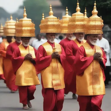 In religious processions, devotees ambulate solemnly while carrying sacred relics or symbols of worship.