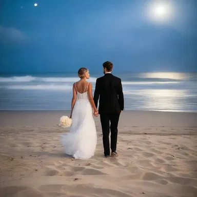 The couple ambulated hand in hand along the moonlit beach, sharing romantic whispers under the stars.