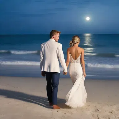 The couple ambulated hand in hand along the moonlit beach, sharing romantic whispers under the stars.