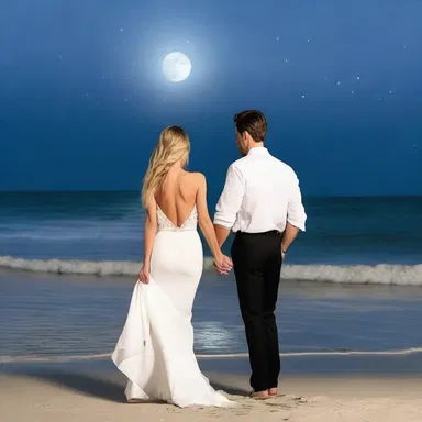 The couple ambulated hand in hand along the moonlit beach, sharing romantic whispers under the stars.