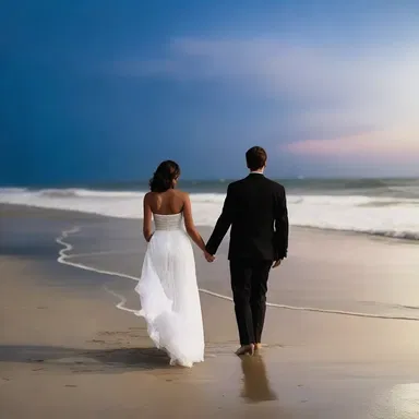 The couple ambulated hand in hand along the moonlit beach, sharing romantic whispers under the stars.