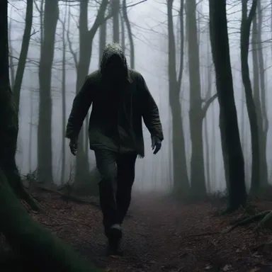 In the horror movie, the protagonist desperately ambulated through a dark and eerie forest, pursued by a supernatural creature.