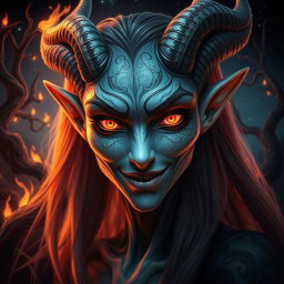 A stunningly beautiful demon with an exquisitely perfect face, exuding an otherworldly allure