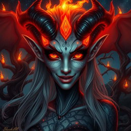 A stunningly beautiful demon with an exquisitely perfect face, exuding an otherworldly allure