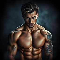 A strikingly handsome man with a perfect physique, embodying a dark and sensual aura, ideal for a book cover