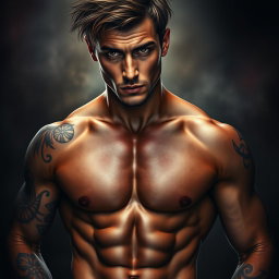 A strikingly handsome man with a perfect physique, embodying a dark and sensual aura, ideal for a book cover