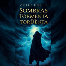A captivating book cover for 'Sombras en la Tormenta', featuring an alluring, dark atmosphere filled with mystery