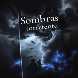 A mesmerizing book cover featuring the themes of 'Sombras' and 'tormenta', encapsulating a dark, sensual atmosphere filled with mystery