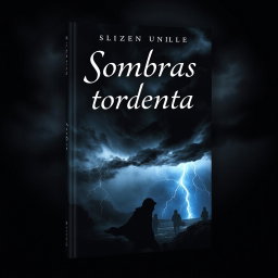 A mesmerizing book cover featuring the themes of 'Sombras' and 'tormenta', encapsulating a dark, sensual atmosphere filled with mystery