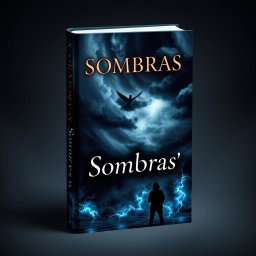 A mesmerizing book cover featuring the themes of 'Sombras' and 'tormenta', encapsulating a dark, sensual atmosphere filled with mystery