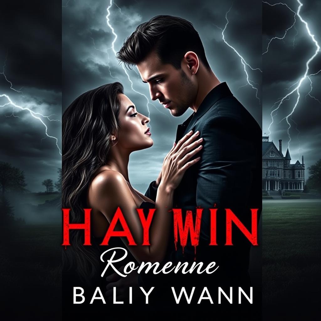 A captivating book cover featuring a handsome, dark, and sensual man with an irresistible charm, gently placing his hand on the neck of a stunning woman