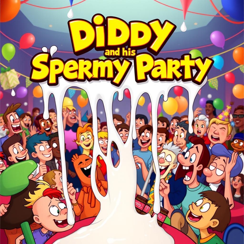 A humorous and colorful movie poster for a fictional film titled 'Diddy and His Spermy Party'