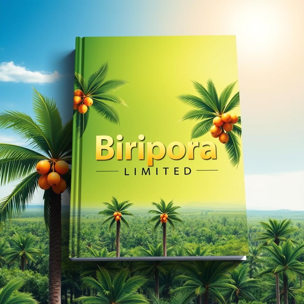A vibrant book cover design for an oil palm company named 'Biripora Limited'