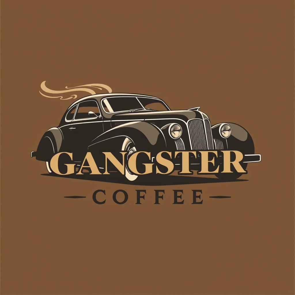 A vintage-inspired logo design for 'Gangster Coffee', featuring a classic black car, elegantly displayed as the central element