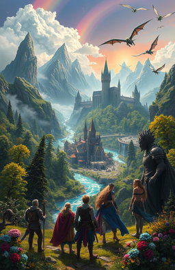 A mystical fantasy world filled with lush landscapes, ancient castles, and mysterious forests
