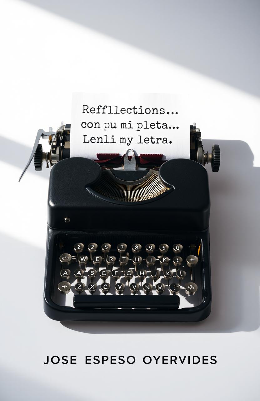 A minimalist and vintage book cover featuring an old-fashioned black typewriter with metallic details at the center
