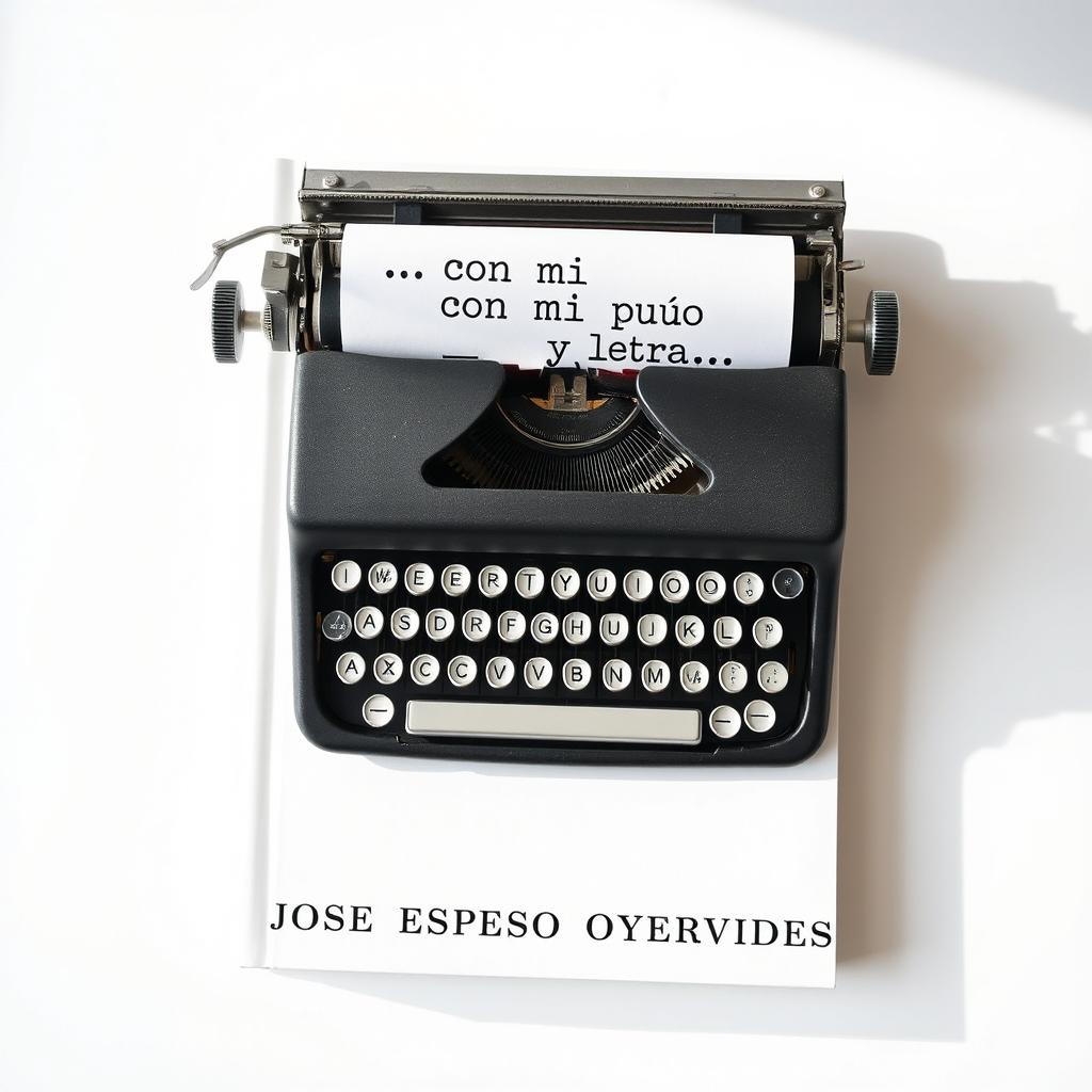 A minimalist and vintage book cover featuring an old-fashioned black typewriter with metallic details at the center