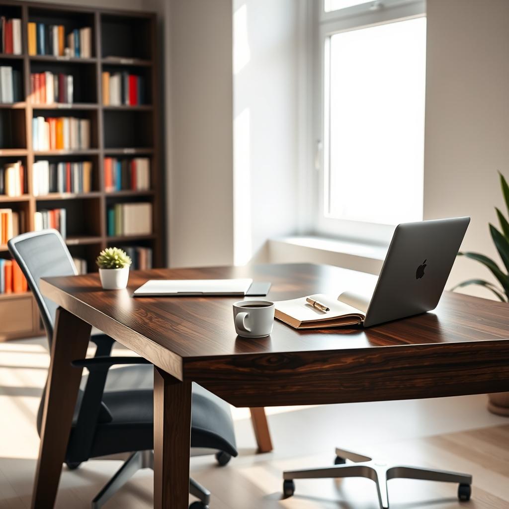 A beautifully designed modern desk in a minimalistic office setting