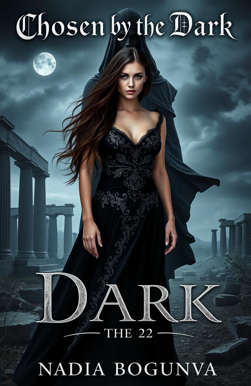 A gothic style book cover for the novel 'Chosen by the Dark' by Nadia Bogunova