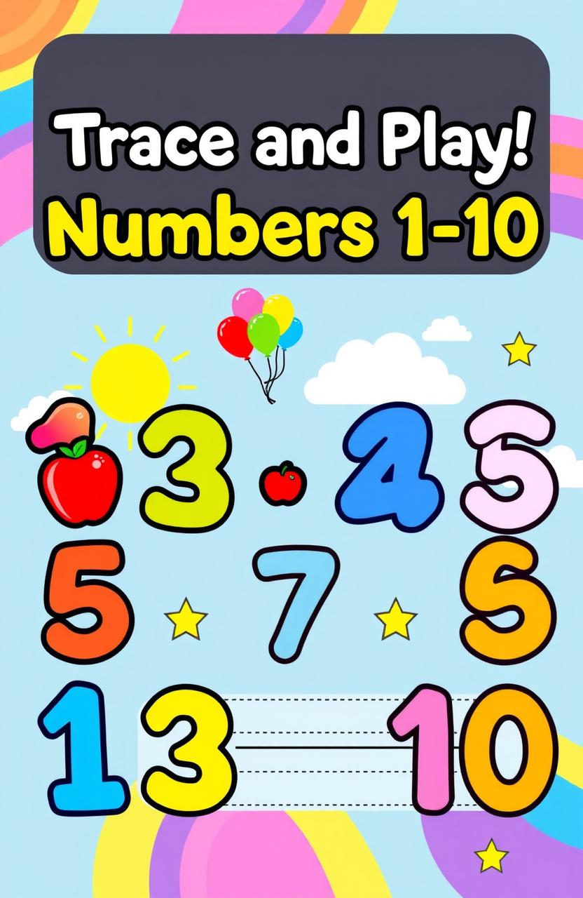 A vibrant and engaging cover design for a tracing pad featuring the numbers 1 to 10