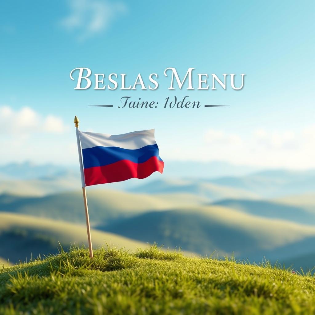 A serene scene depicting a game main menu with a Belarusian flag inserted into the ground