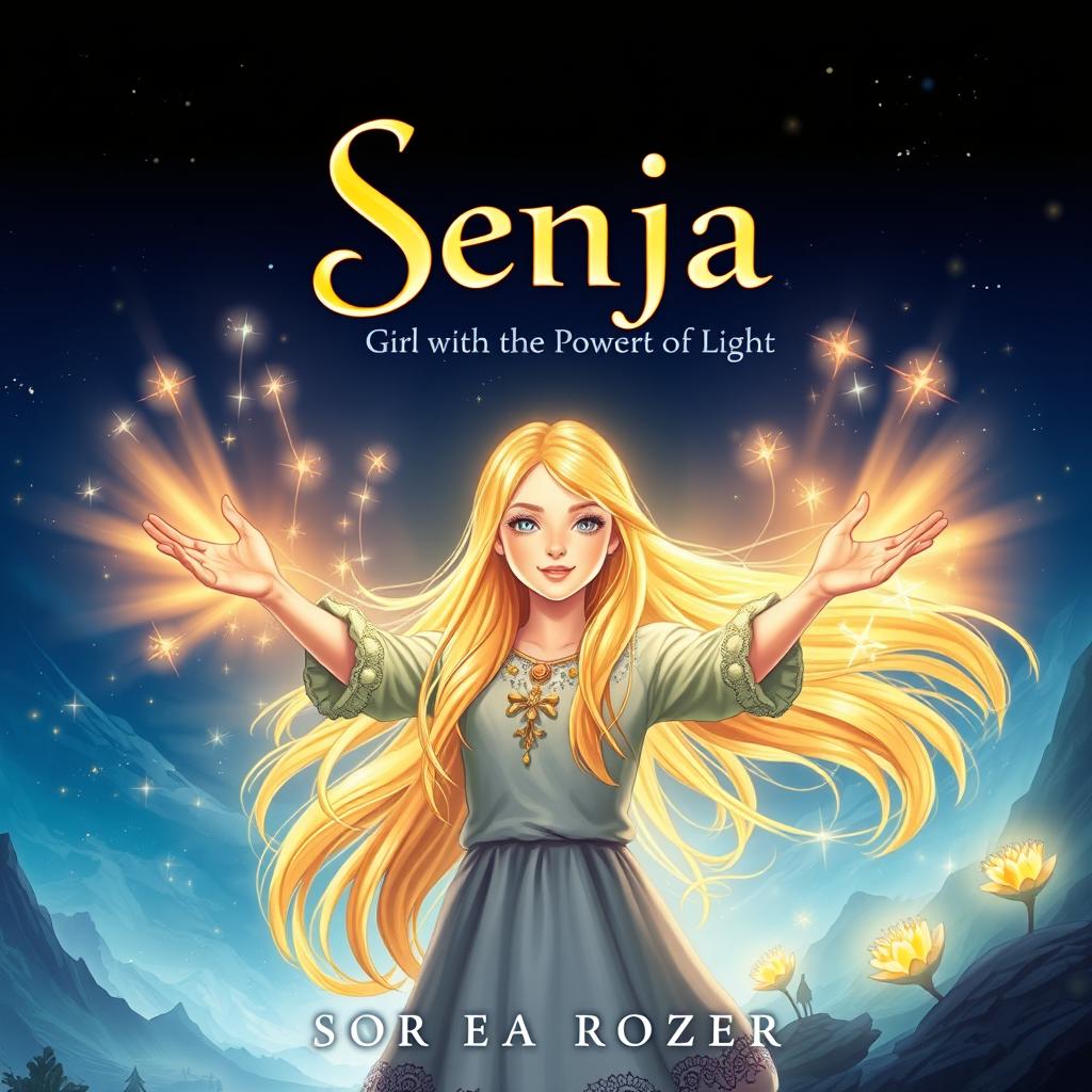 A stunning novel cover design for a book titled 'Senja: Girl with the Power of Light'