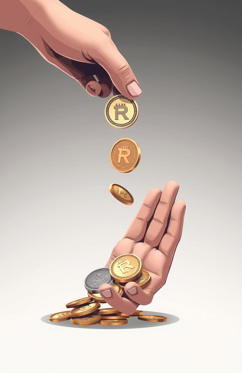 A vector art illustration of a hand dropping Indonesian rupiah coins