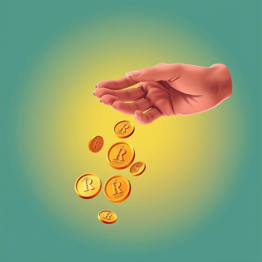 A vibrant vector art illustration showcasing a hand dropping Indonesian rupiah coins