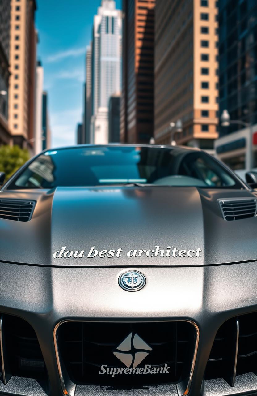 A sleek, modern car featuring distinctive black front grills with a stylish silver outlining