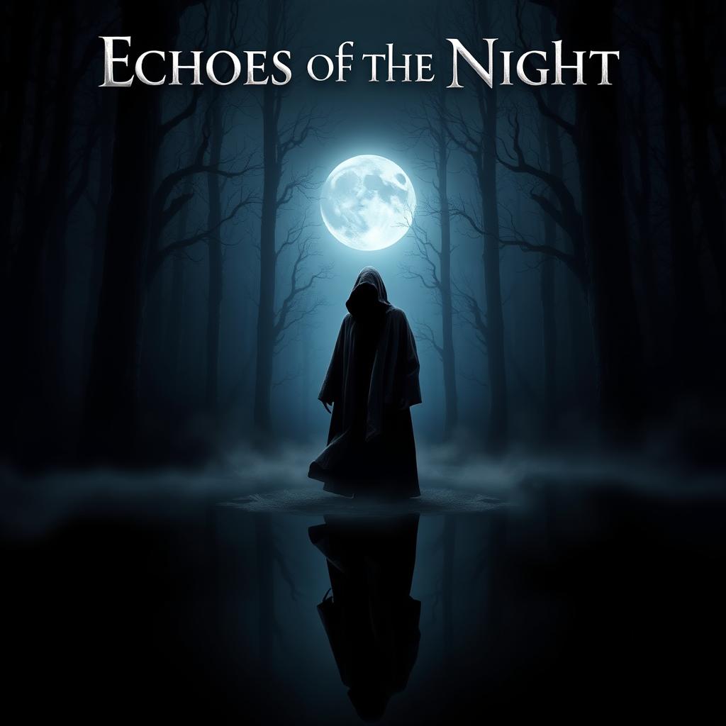 A dramatic movie poster featuring a mysterious figure standing in a dark, foggy forest