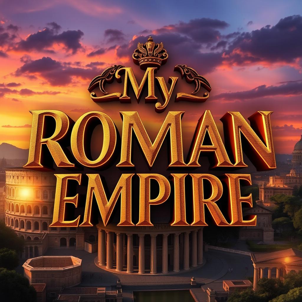 A striking text graphic that reads 'My Roman Empire' in a bold, epic font reminiscent of ancient Roman inscriptions, featuring intricate embellishments similar to those found on Roman architecture
