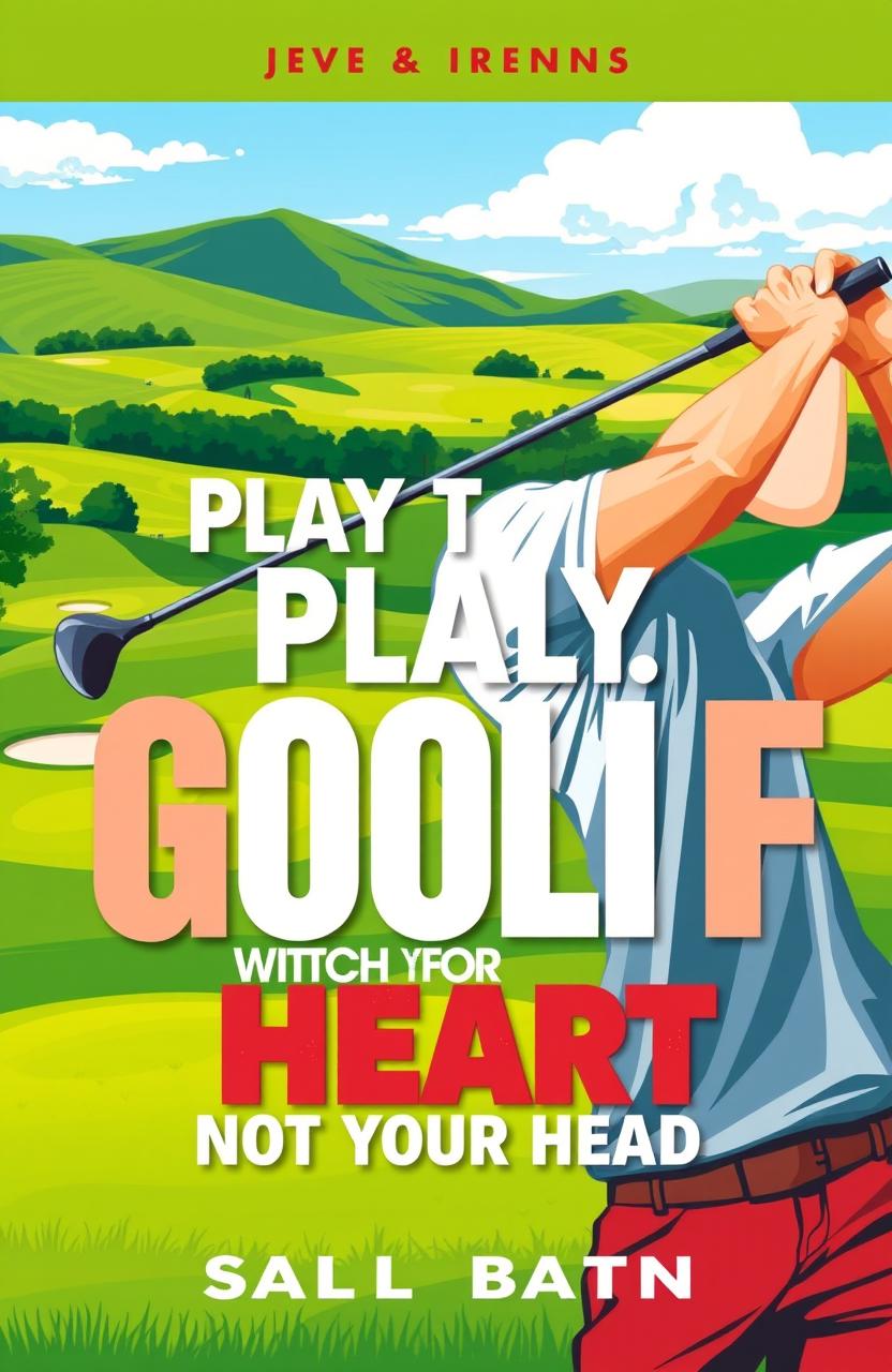 A vibrant cover design for a golf training book titled 'How to Play Golf with Your Heart, Not Your Head'