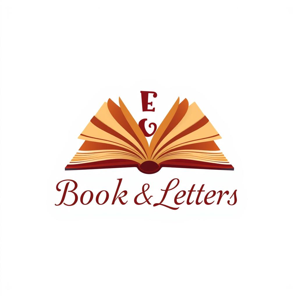 A creative logo design for a website focused on books and letters, featuring an open book with stylized pages that subtly form the shape of letters emerging from it