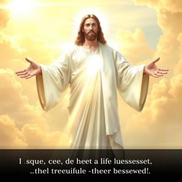 A celestial and inspiring image of Jesus Christ wearing a bright, shimmering white robe, illuminated by a divine light
