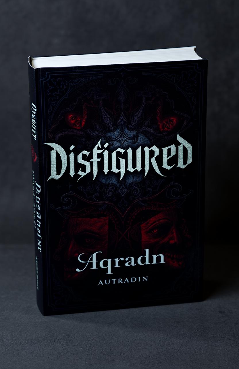A mysterious book cover design showcasing dark, moody colors, with intricate patterns and textures