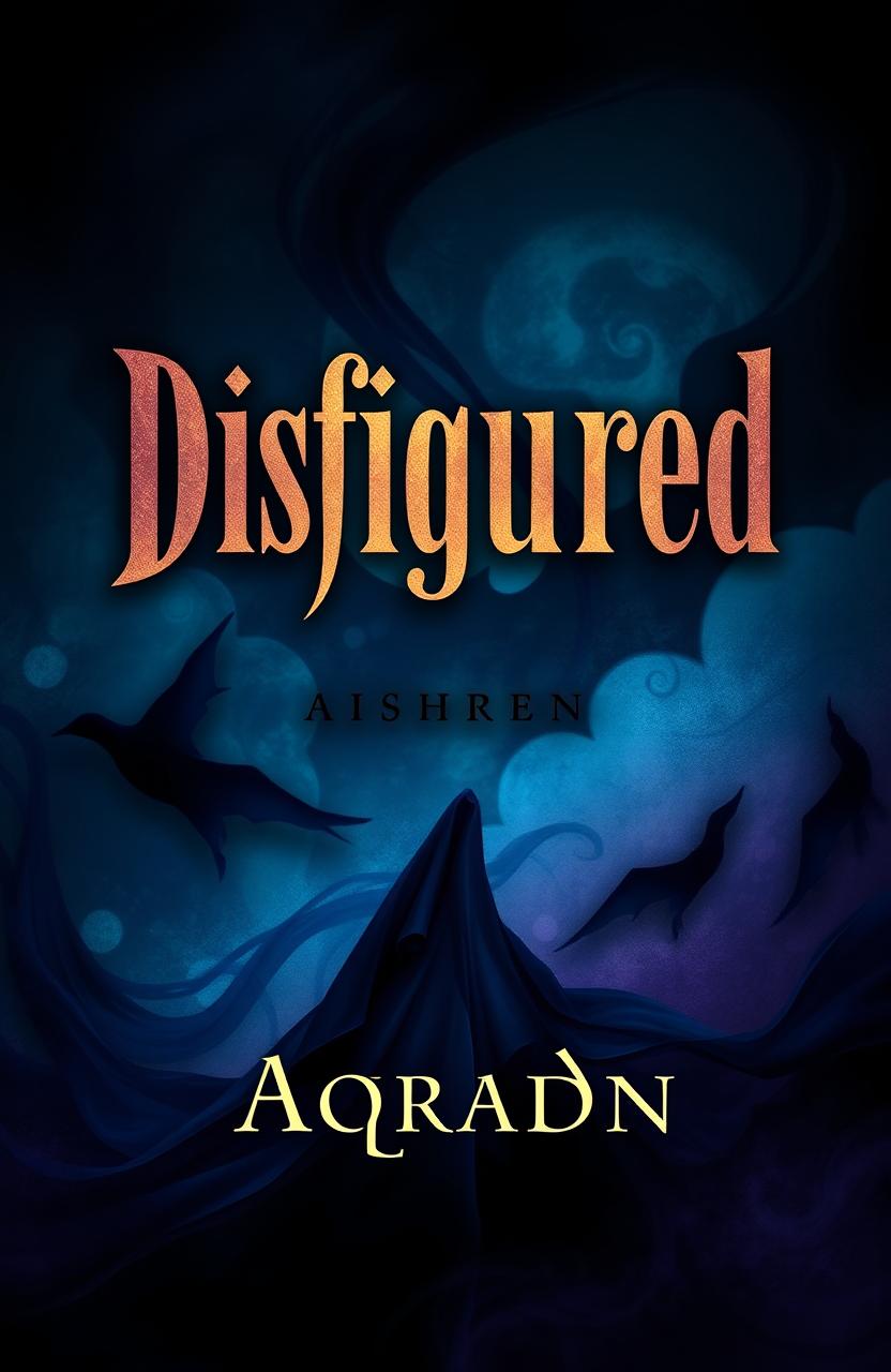 An amazing book cover design exuding a mysterious ambiance, featuring the title 'Disfigured' prominently displayed in bold, stylized fonts