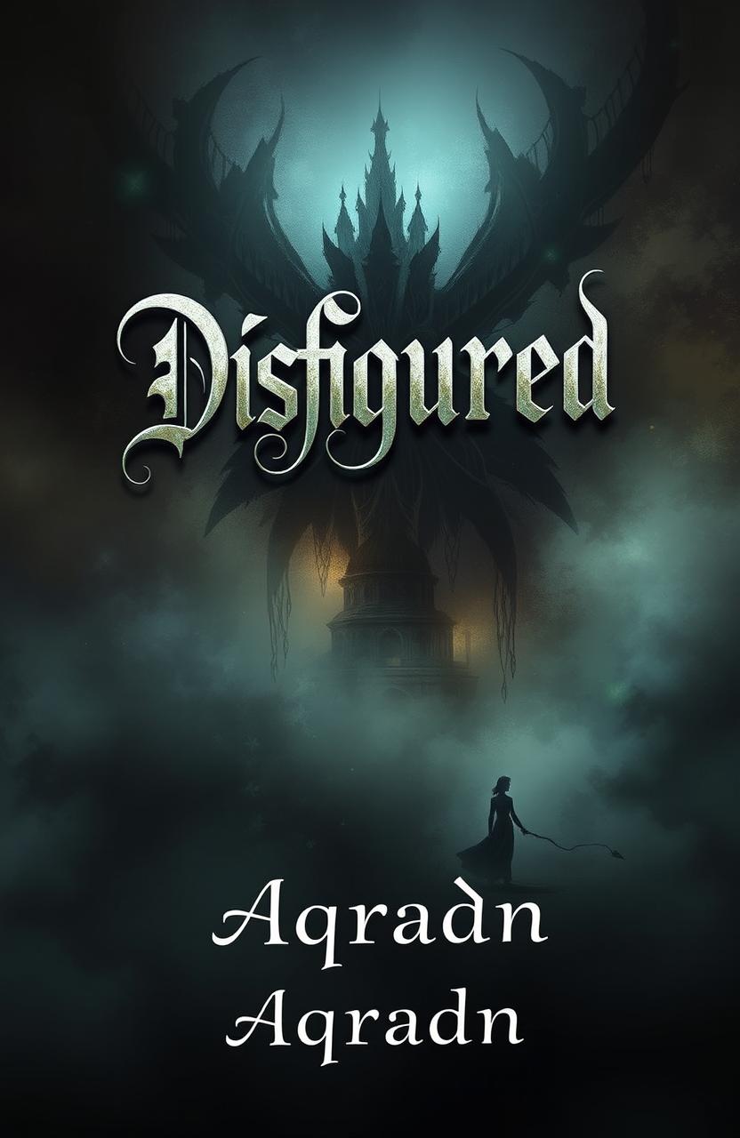 An amazing book cover with a mysterious atmosphere, featuring the title 'Disfigured' in an intriguing, artistic font
