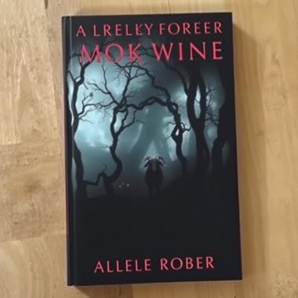A book cover featuring a dark, eerie forest with twisted trees and dense fog