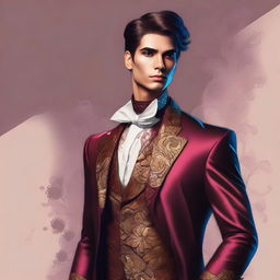 A digital art image portraying a confident character in a stylish, yet tastefully elegant outfit