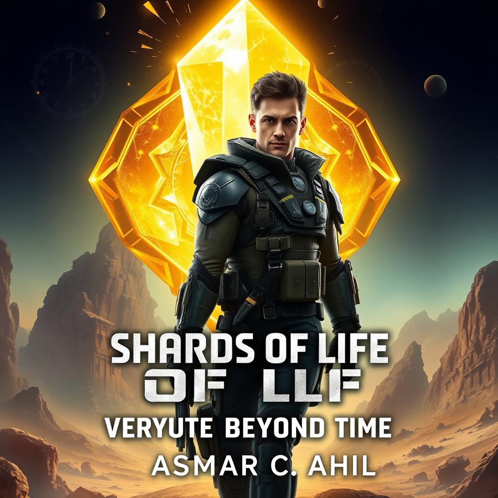 A dynamic and captivating book cover for 'Shards of Life Venture Beyond Time' by Asmar C