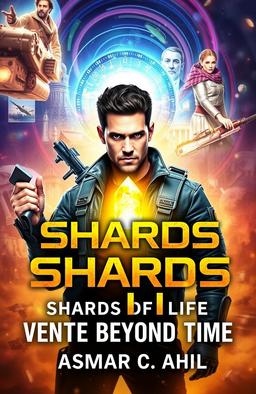 A book cover design for 'Shards of Life Venture Beyond Time' by Asmar C