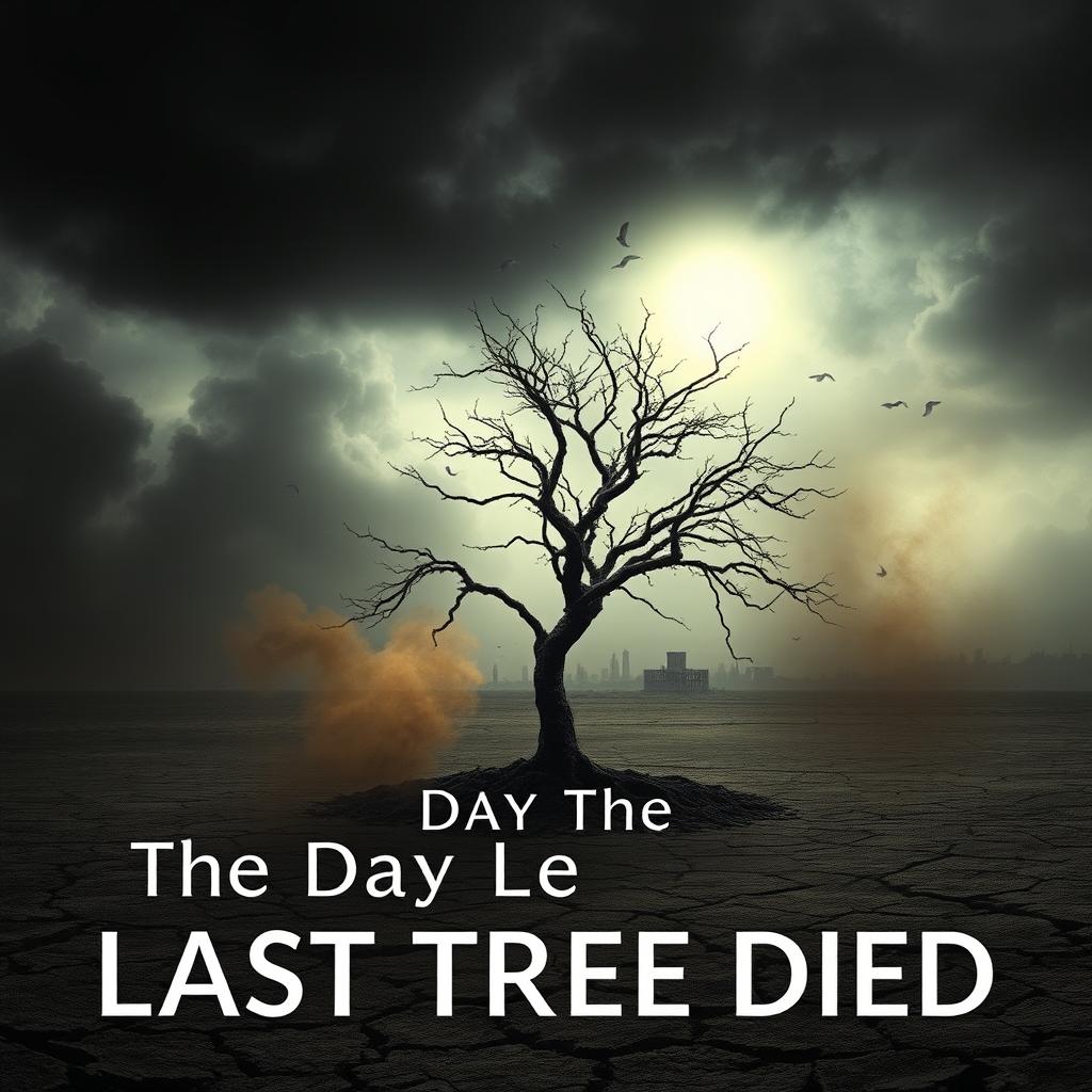 A haunting yet modern book cover for 'The Day the Last Tree Died