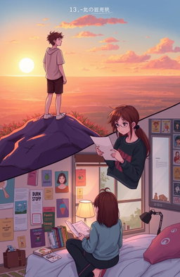 A heartwarming scene depicting two teenagers who are separated by distance but connected by their feelings