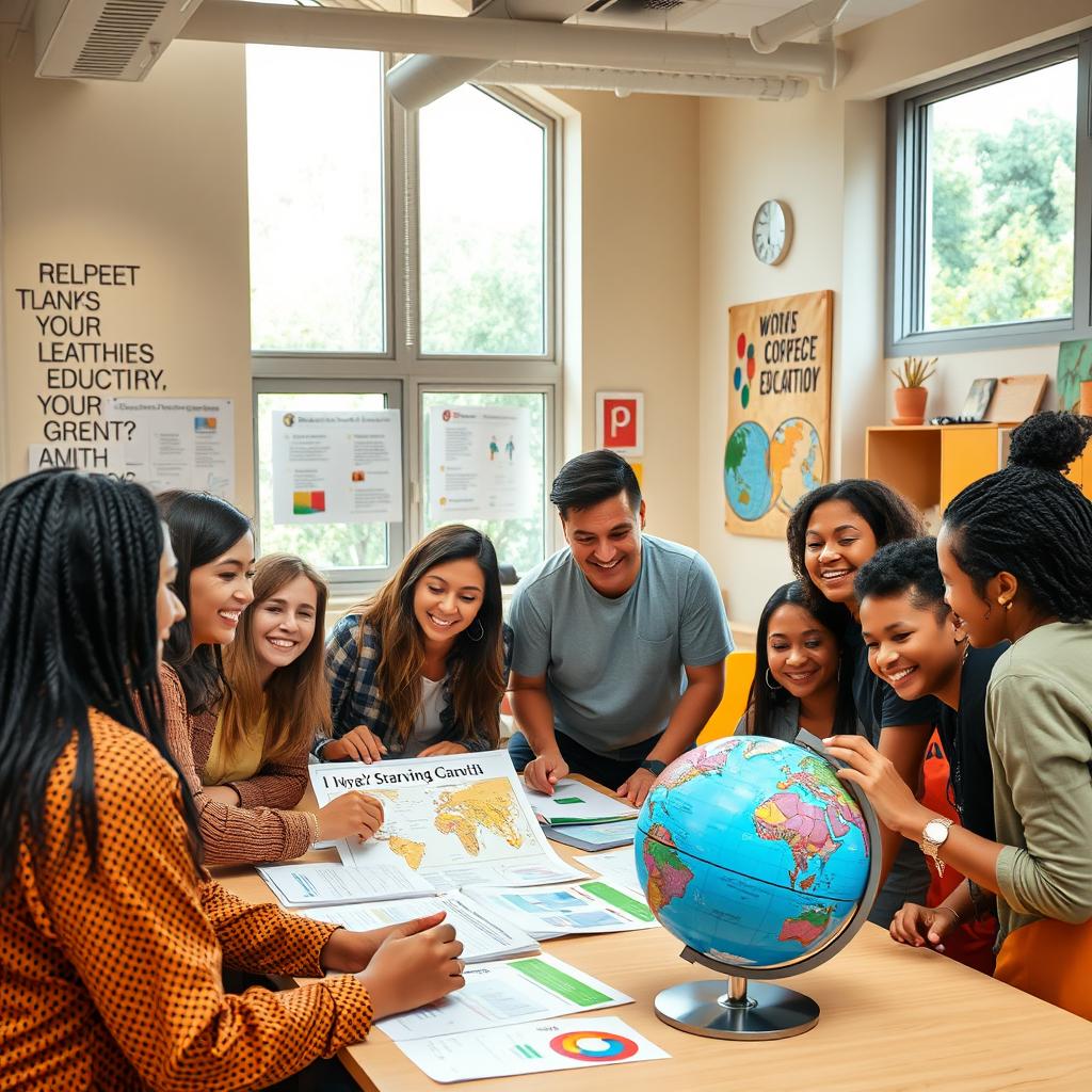 An uplifting scene depicting humanitarian education that emphasizes connection and personal growth