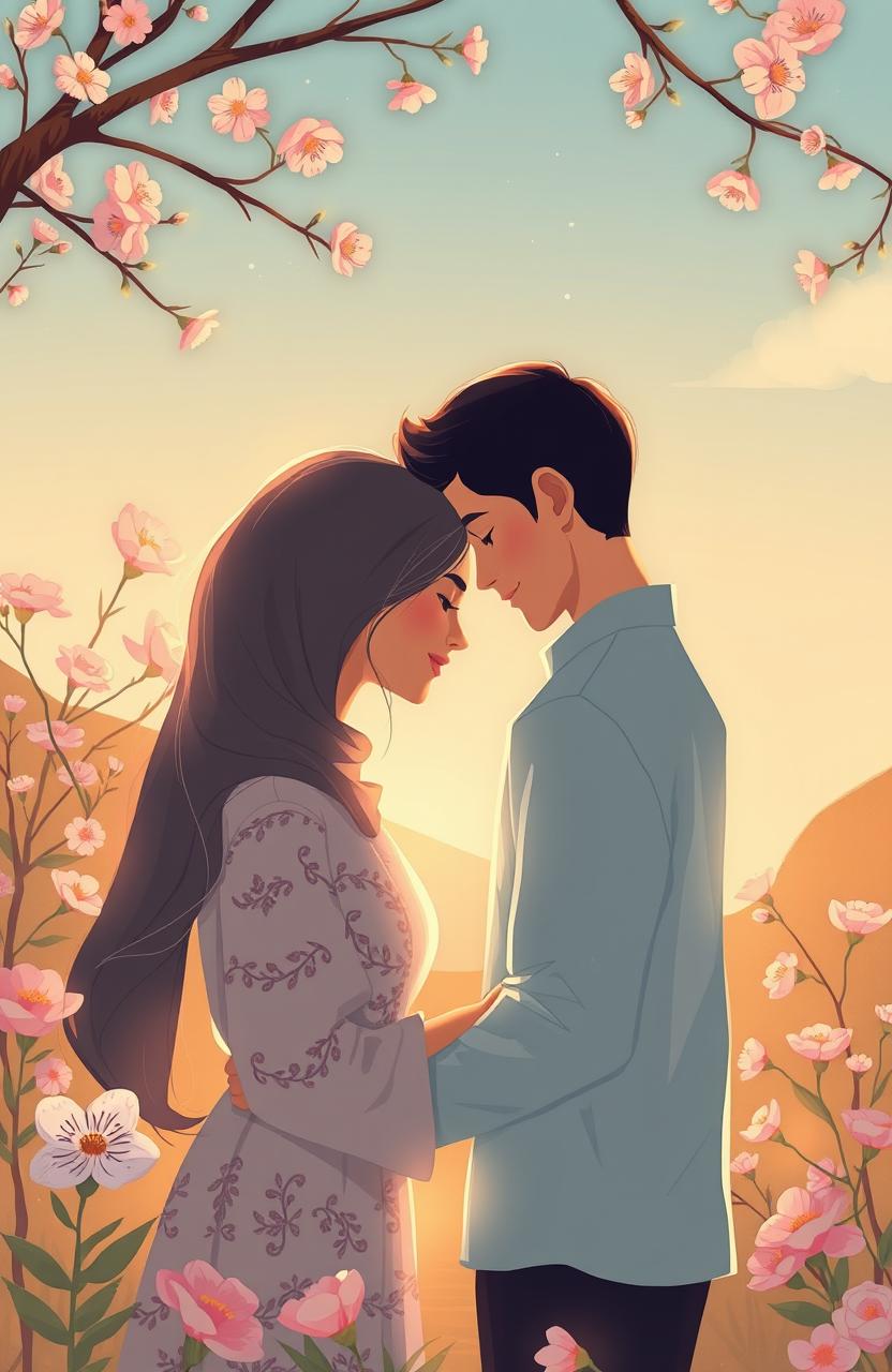 An illustration of a serene moment depicting love and sincerity, inspired by the themes of 'Cinta dalam Ikhlas'