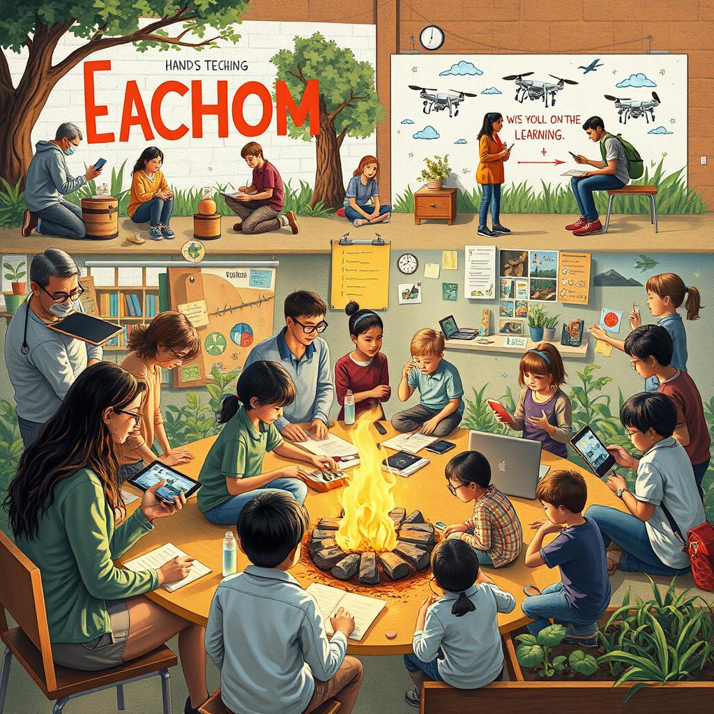 A compelling scene depicting innovative teaching strategies that extend beyond the traditional classroom in the 21st century